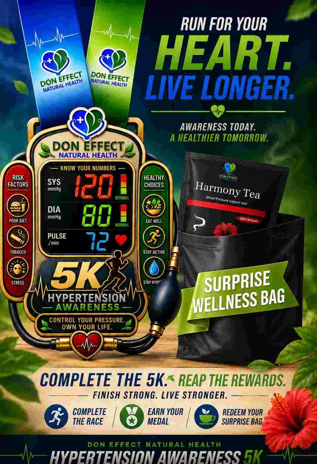 Don Effect Natural Health: Hypertension Awareness 5K (Medal + Surprise Wellness Bag)